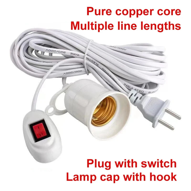 5/10m Lamp Bases Universal With Switch Led Bulb Socket Adapter E27