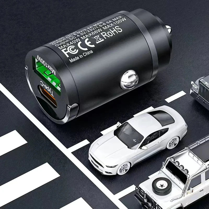 100W Mini Car Charger QC3.0 PD USB Type C Fast Charging For iPhone
