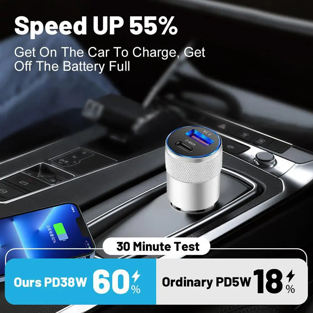 Mini Yet Powerful Car Charger - 3.1A USB & 38W PD Fast Charging