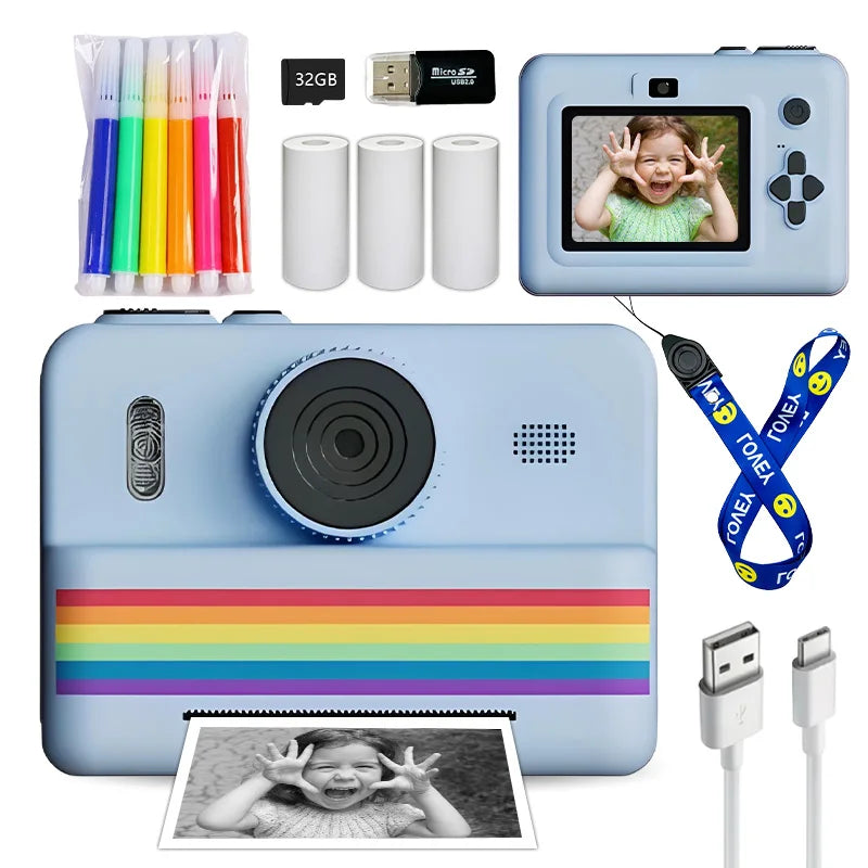 kids instants camera with 32GB memory card&color pencil, dual cameras,