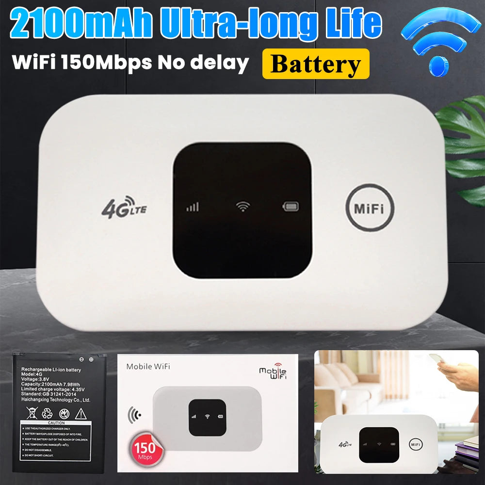4G Lte Router Wireless Wifi 2100mAh Mobile Hotspot with SIM Card Slot