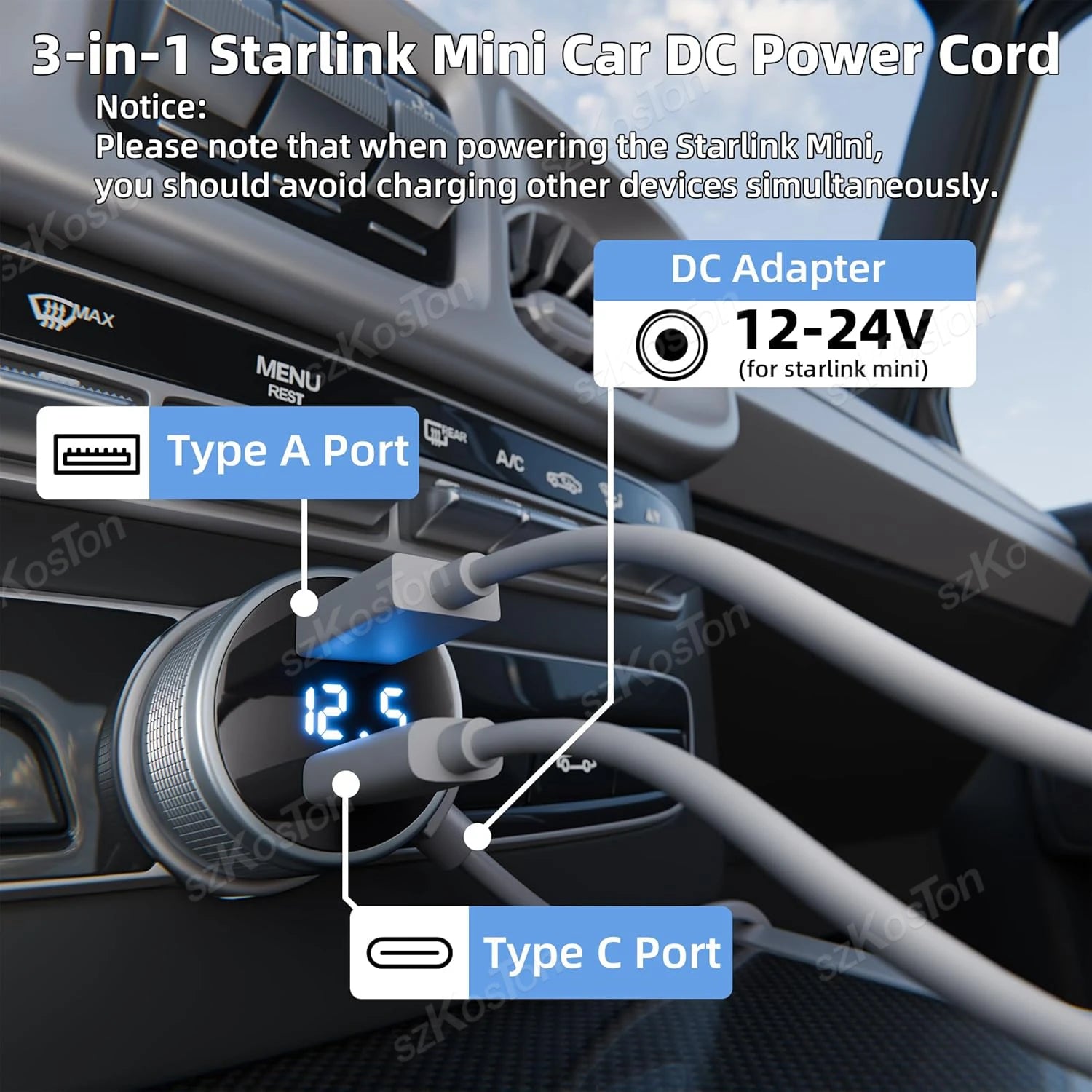 Power Cable for Starlink Mini Car Adapter with Step Up Converter