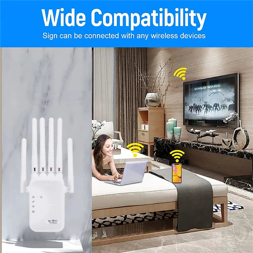 Kebidumei 1200Mbps WiFi Repeater 2.4G 5G Amplifier Home Office Network