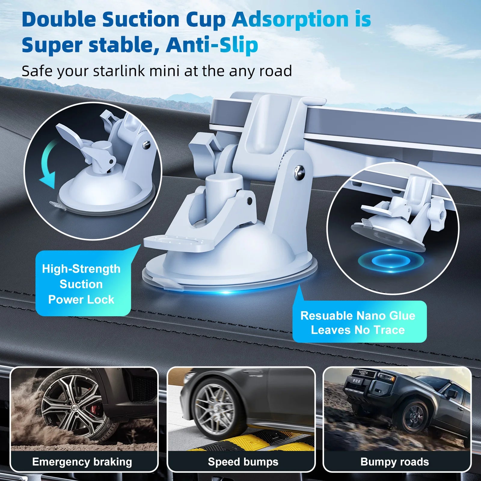 One Bracket 2 Suction Cups For Starlink Mini Sunroof Suction Cup Car