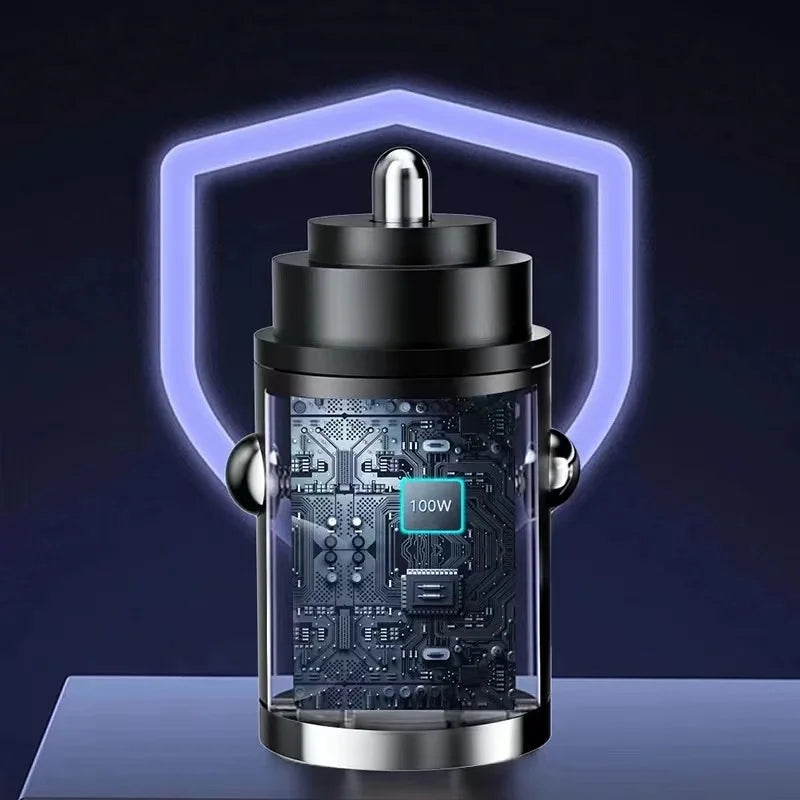 100W Mini Car Charger QC3.0 PD USB Type C Fast Charging For iPhone