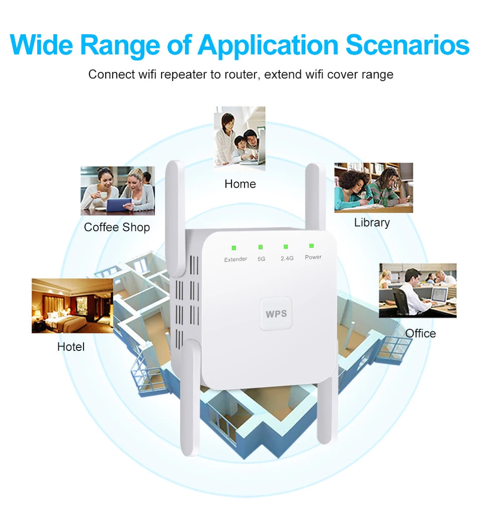 AC1200 Wireless WiFi Repeater Booster 2.4G/5GHz Wi-Fi Signal Amplifier