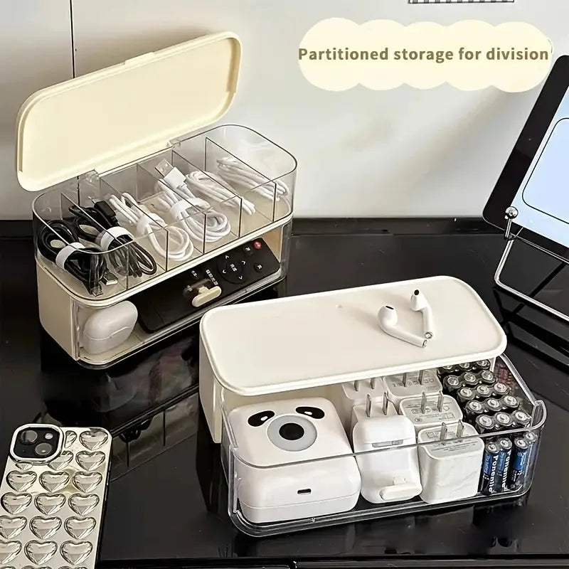 Double-Layer Transparent Desktop Cable Organizer Box - Compact Cord &