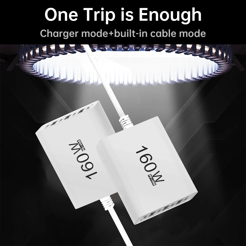 160W 7 Ports USB Charger USB Type C Wall Charger Adapter For Xiaomi