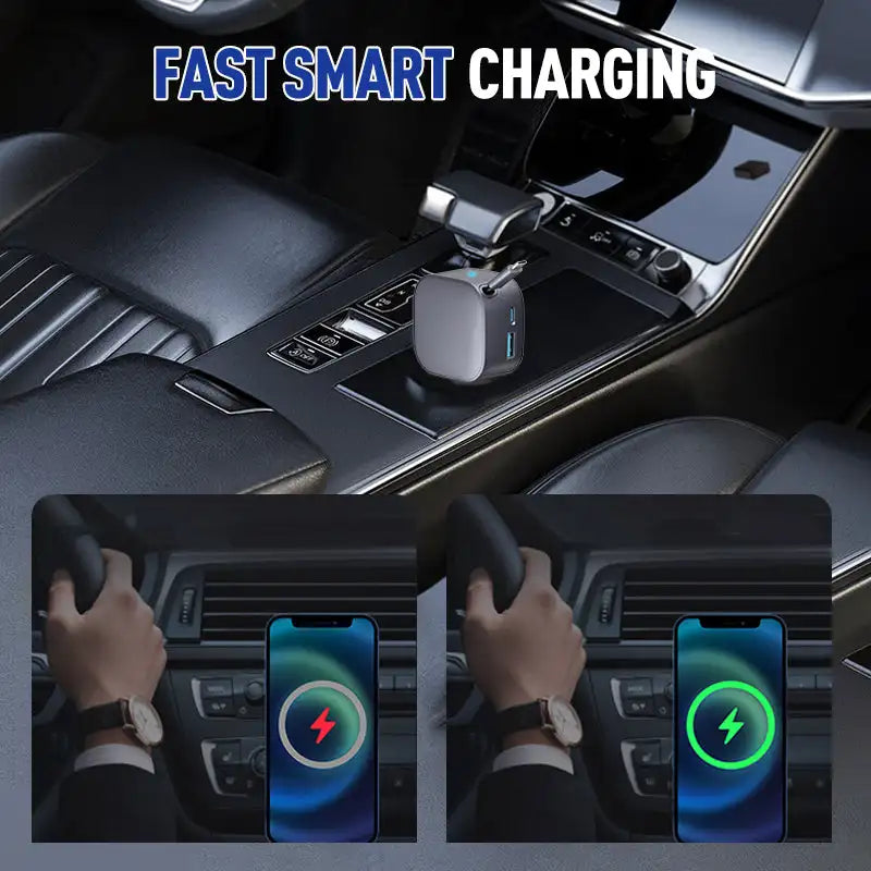 Car Charger 105W PD Fast Charging With 70cm Retractable Data Cable