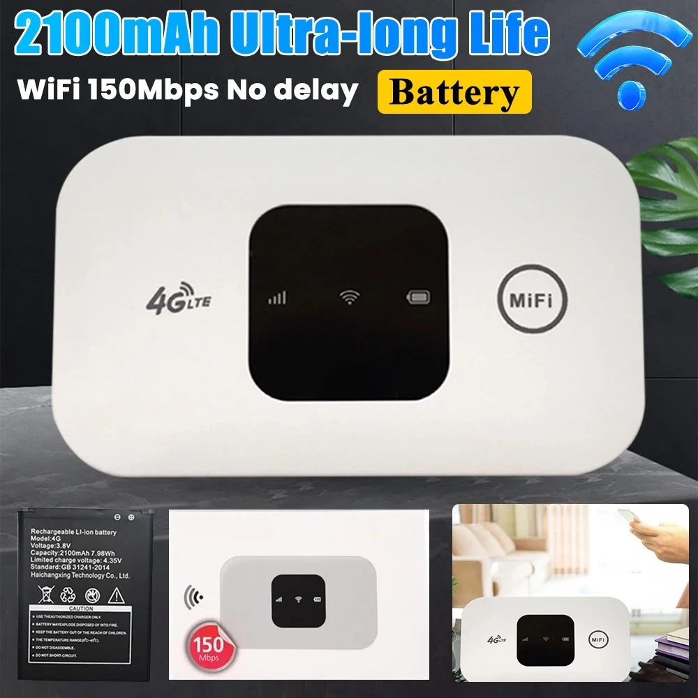 4G Lte Router Wireless Wifi 2100mAh Mobile Hotspot with SIM Card Slot