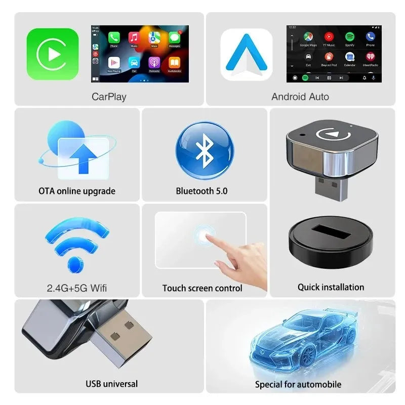 Pionray 2-in-1 Wireless CarPlay & Android Auto Adapter – AI Smart Box