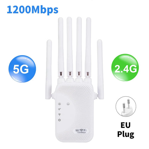 Kebidumei 1200Mbps WiFi Repeater 2.4G 5G Amplifier Home Office Network