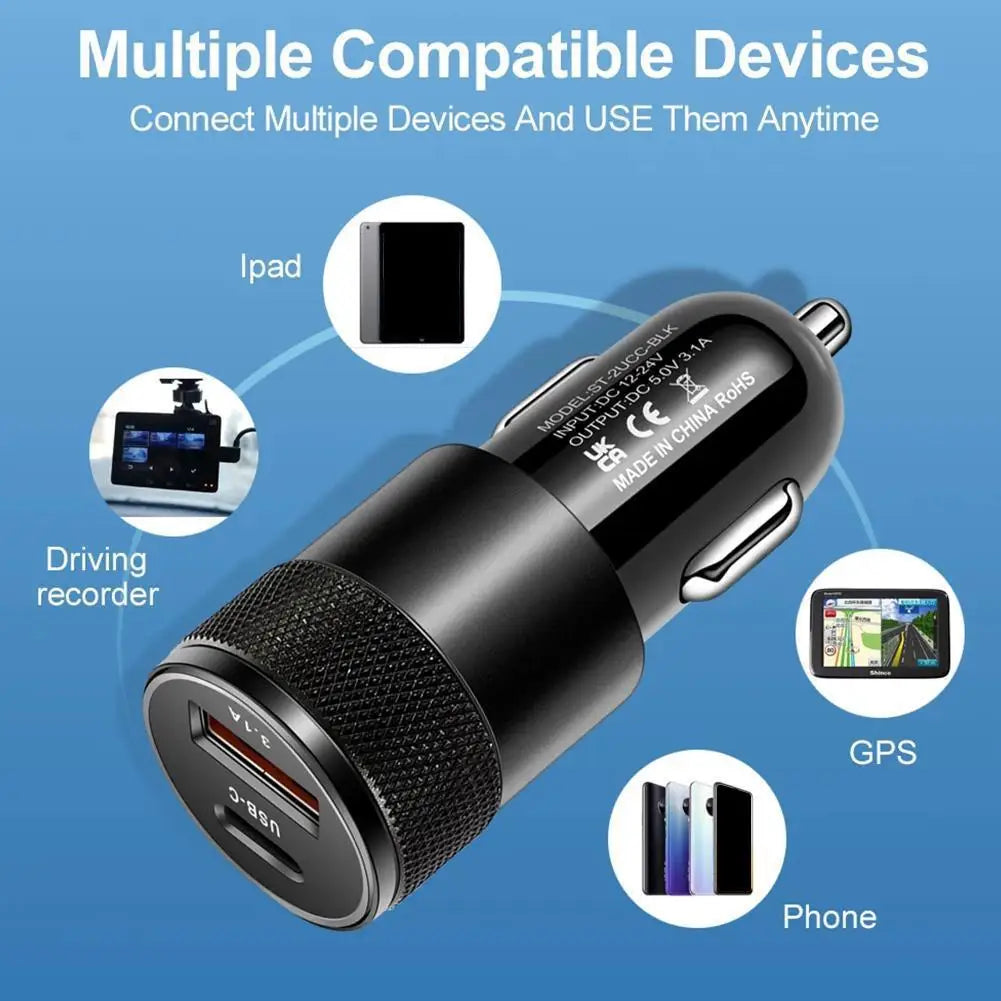 Mini Yet Powerful Car Charger - 3.1A USB & 38W PD Fast Charging