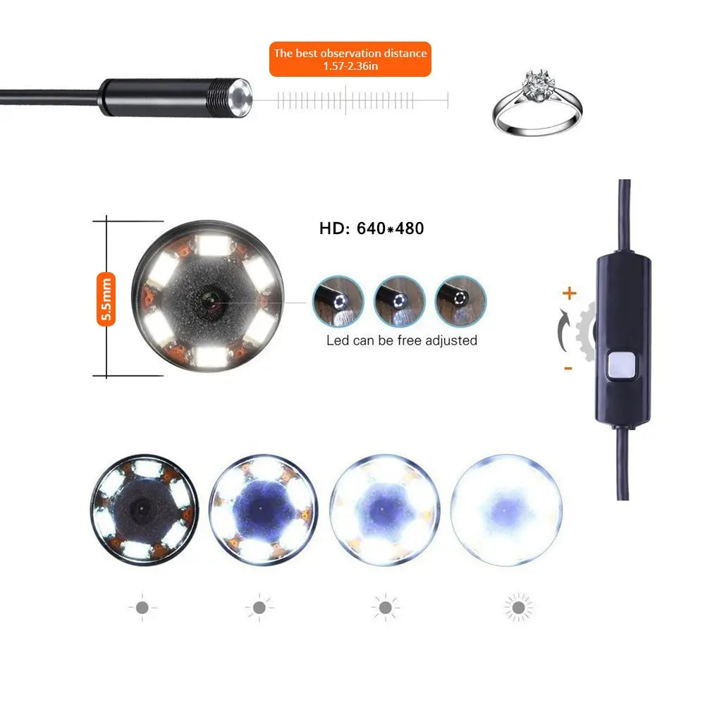 7MM Android Endoscope Camera 3 IN1 Micro USB Type C Borescope Mini