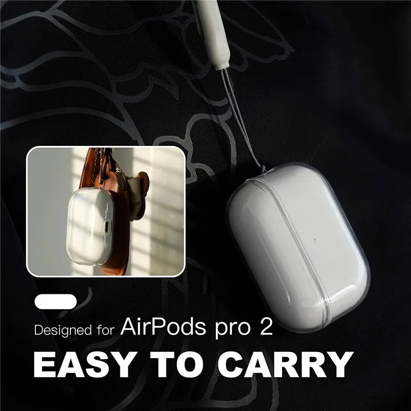Clear Soft TPU Earphone Case with Lanyard Strap for Airpods Pro 2 2022