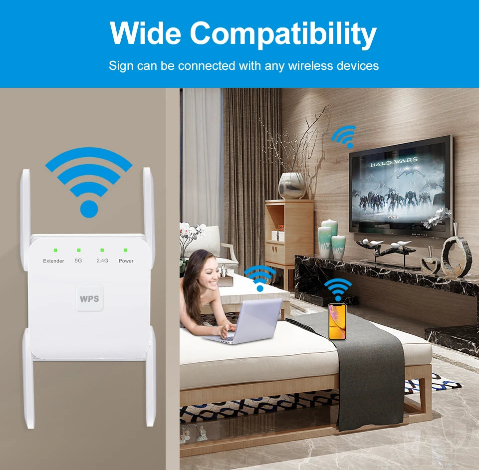 AC1200 Wireless WiFi Repeater Booster 2.4G/5GHz Wi-Fi Signal Amplifier