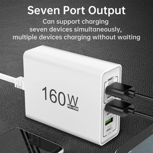 160W 7 Ports USB Charger USB Type C Wall Charger Adapter For Xiaomi
