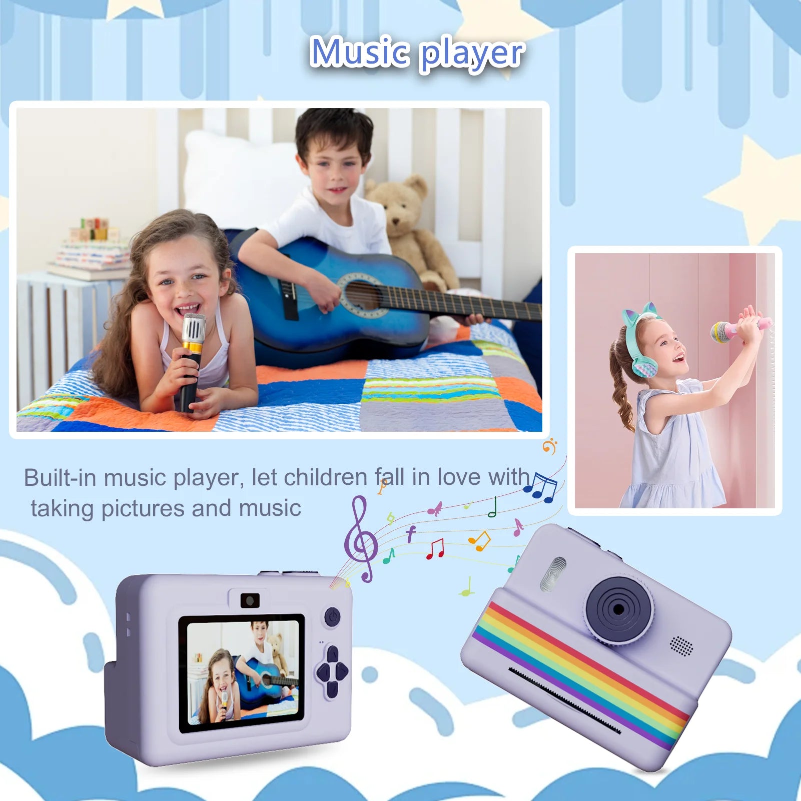 kids instants camera with 32GB memory card&color pencil, dual cameras,