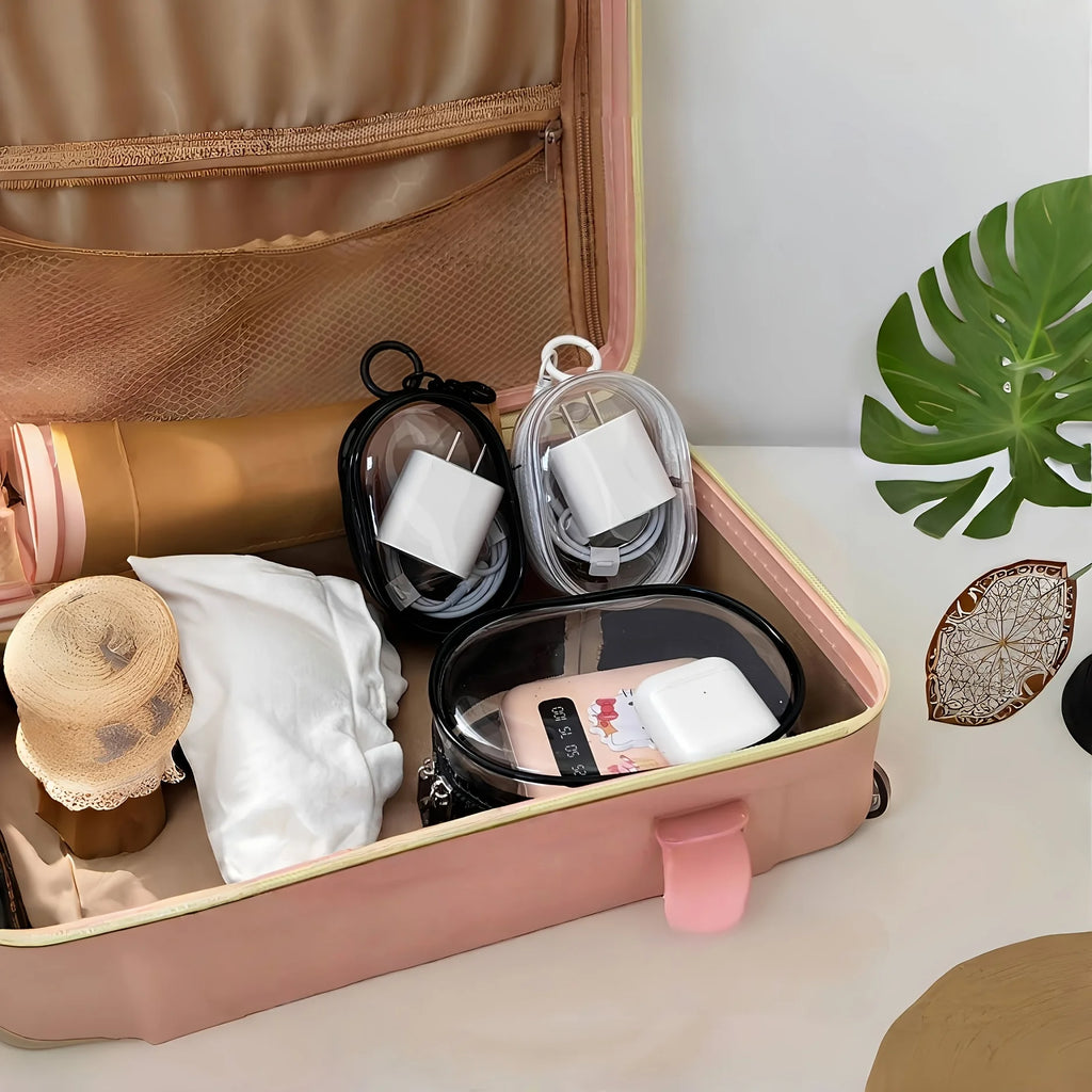 Portable Transparent Phone Charger and Earphone Storage Box,Compact
