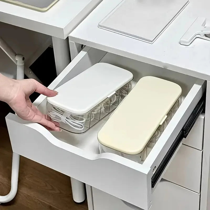 Double-Layer Transparent Desktop Cable Organizer Box - Compact Cord &