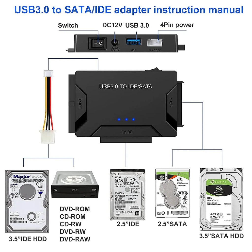 SATA/IDE to USB 3.0 Adapter Hard Drive Adapter Converter for Universal