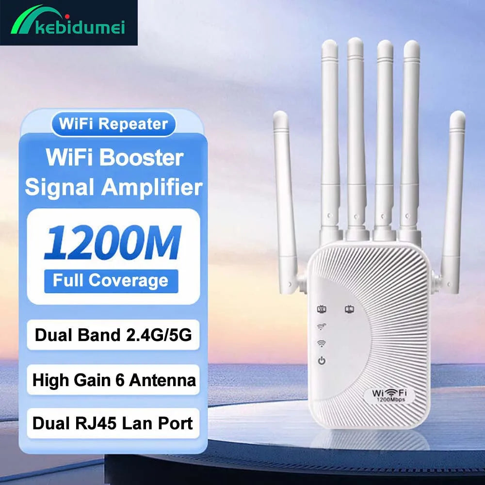 Kebidumei 1200Mbps WiFi Repeater 2.4G 5G Amplifier Home Office Network
