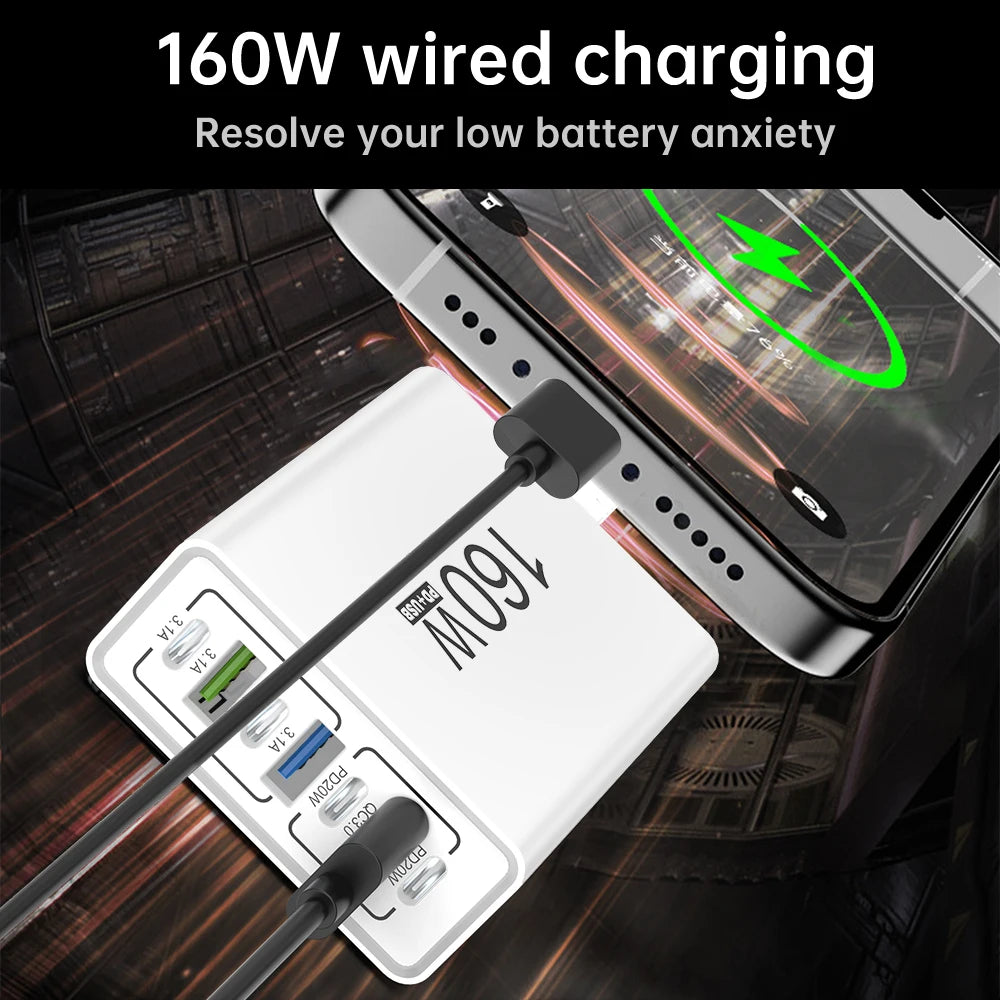 160W 7 Ports USB Charger USB Type C Wall Charger Adapter For Xiaomi
