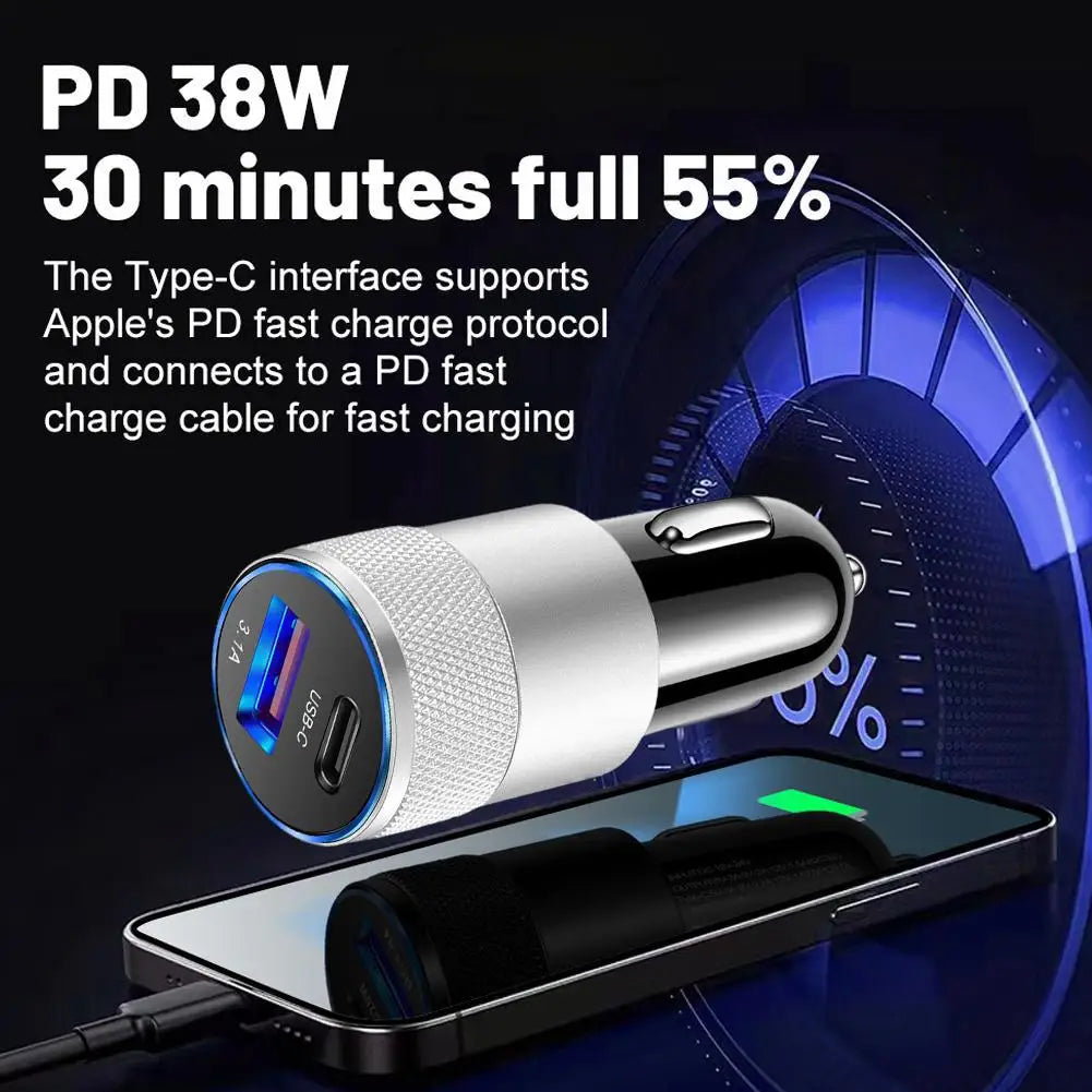 Mini Yet Powerful Car Charger - 3.1A USB & 38W PD Fast Charging