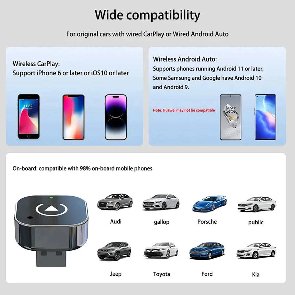 Pionray 2-in-1 Wireless CarPlay & Android Auto Adapter – AI Smart Box