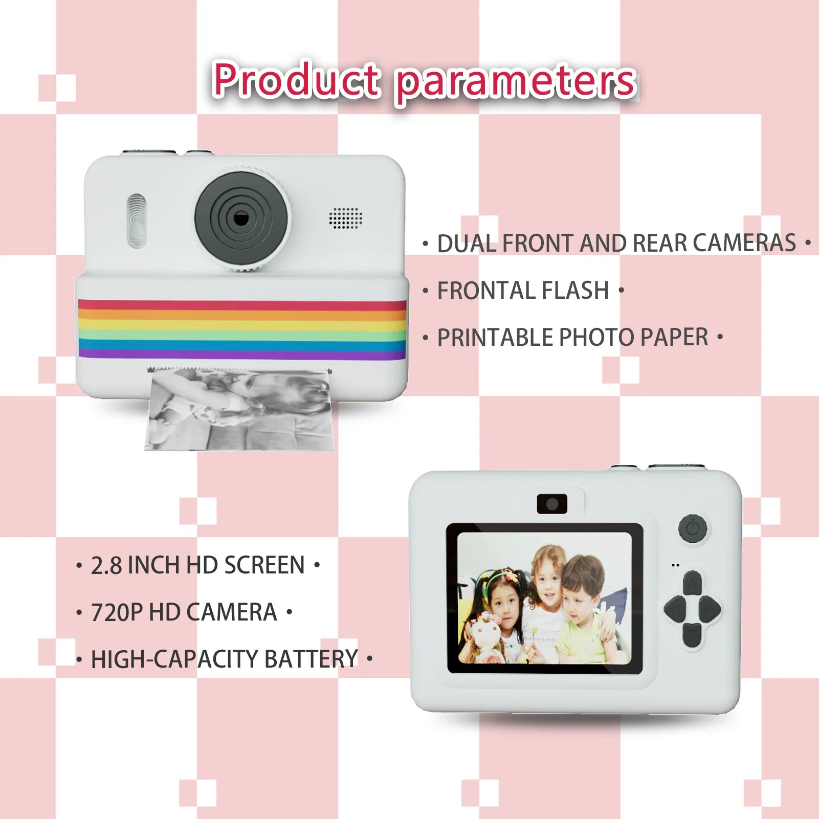 kids instants camera with 32GB memory card&color pencil, dual cameras,
