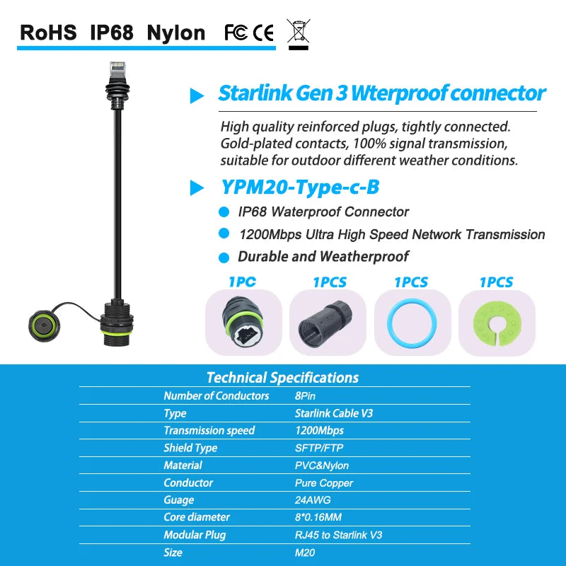 50/100 CM Starlink Ethernet Adapter Gen 3/Mini,Starlink Mini Cable