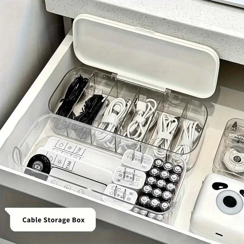 Double-Layer Transparent Desktop Cable Organizer Box - Compact Cord &