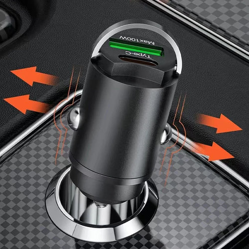 100W Mini Car Charger QC3.0 PD USB Type C Fast Charging For iPhone