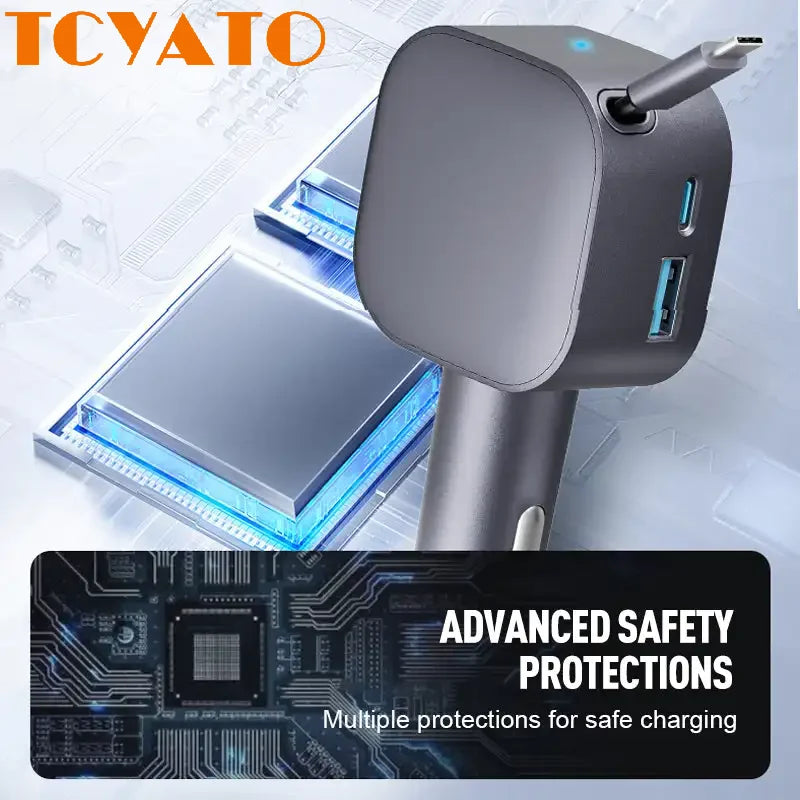 Car Charger 105W PD Fast Charging With 70cm Retractable Data Cable