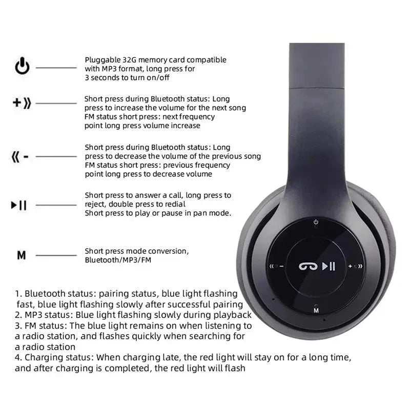 Handsfree Wireless Headphones Noise Canceling Headphone Earphone P47