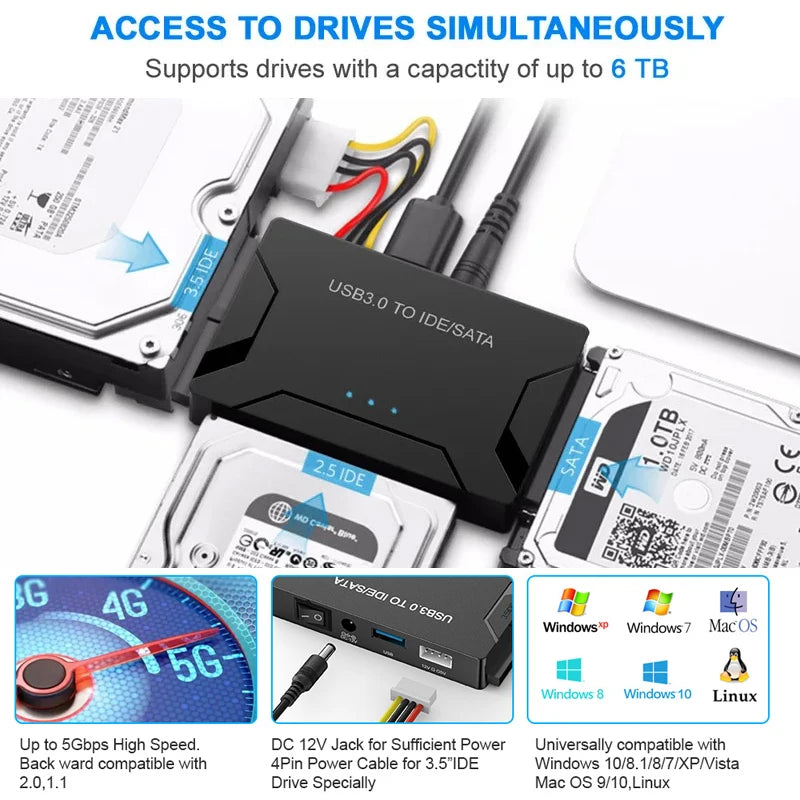 SATA/IDE to USB 3.0 Adapter Hard Drive Adapter Converter for Universal
