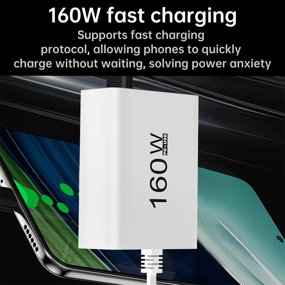 160W 7 Ports USB Charger USB Type C Wall Charger Adapter For Xiaomi