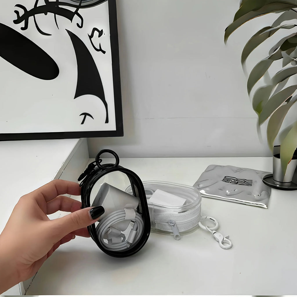 Portable Transparent Phone Charger and Earphone Storage Box,Compact